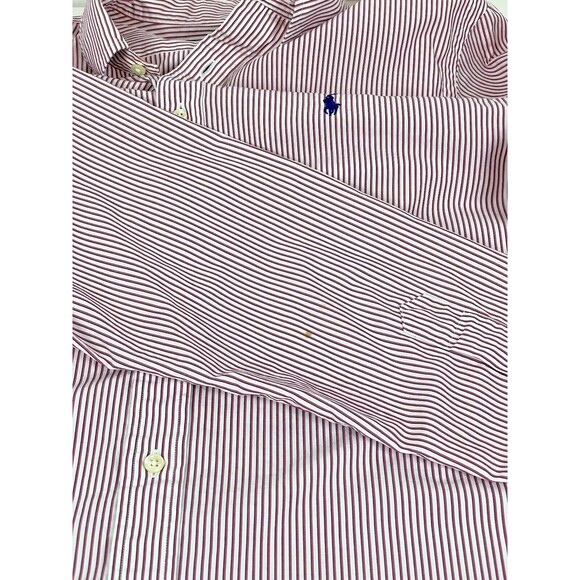 Ralph Lauren Fitted Button Down Shirt Red & Navy Blue Pinstripe Men's 16.5 34/35 - Picture 8 of 8